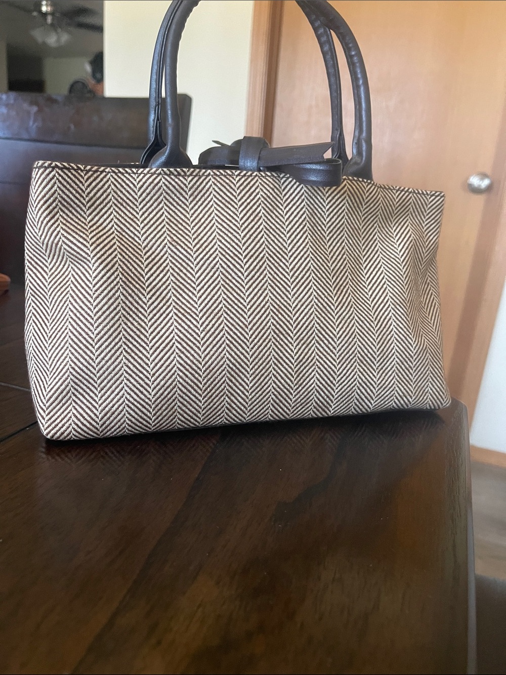 Estee Lauder Brown and Cream Herringbone Tote
